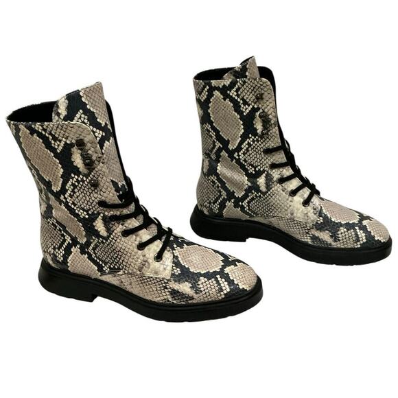 Stuart Weitzman McKenzee Python Embossed Lace Up Leather Combat Boots Size 7 - Picture 4 of 13